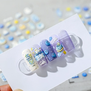 3D embossed blueberry cake nail art stickers featuring cute cartoon dessert patterns