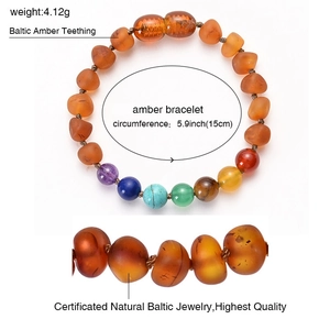 Bracelet pour bébé en ambre de la Baltique et pierres colorées 15cm de long et 4,12g