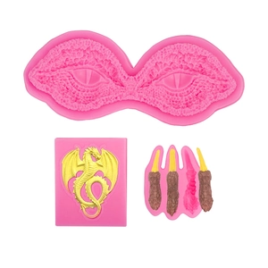 Pink silicone dragon mold set for Halloween cake fondant and resin crafting decorations