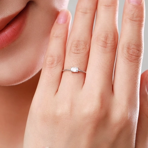 S925 sterling silver beaded ring with oval zircon, minimalist wave texture design