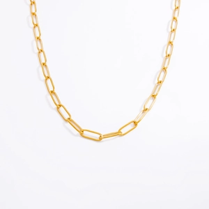Gros plan sur le collier en acier inoxydable plaqué or 18k avec design à maillons