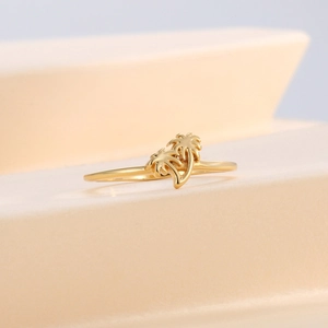Elegant gold-plated coconut tree ring for women featuring a minimalist summer palm design