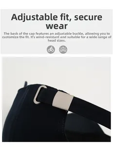 Détail de la boucle métallique réglable sur casquette bleu marine pour ajustement