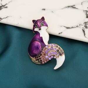 Broche Élégante en Forme de Renard en Alliage de Zinc Émail Violet Strass Corsage Pin pour Costumes Manteaux Femmes Hommes Bijoux