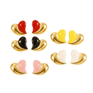 Colorful 18K gold plated stainless steel heart stud earrings set in five vibrant colors