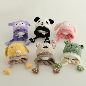 Cagoules en tricot animal pour tout-petits avec écharpe en plusieurs coloris