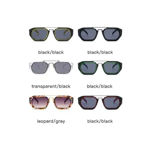 Retro square frame sunglasses in six colors with metal double bridges and gradient lenses