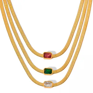 Catene a serpente piatte con pietre preziose verde smeraldo, rosso rubino e bianco puro