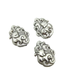 Three vintage silver fox metal beads with filigree details for DIY jewelry making