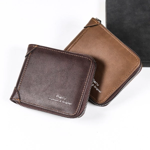 Portafoglio vintage da uomo in pelle marrone e tan con cerniera e scomparti per carte