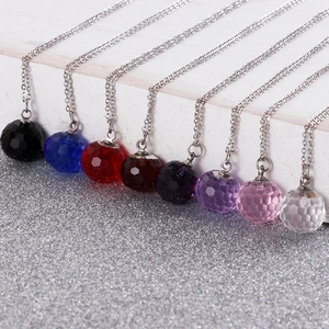 Elegant stainless steel necklace with faceted colorful crystal balls in eight bright shades