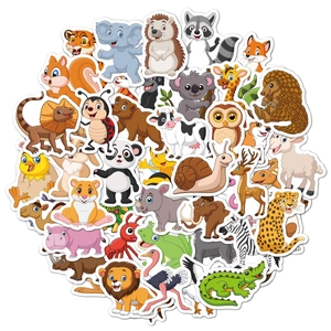 Close-up of vibrant cartoon animal stickers featuring lions, pandas and giraffes