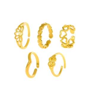 Set de 5 anillos de dedo del pie vintage ajustables en oro con diseños de loto