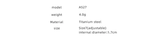 Detailed size specifications for adjustable titanium steel ring with 1.7cm diameter