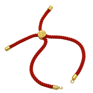 Adjustable red braided rope bracelet with gold sliding metal clasp for jewelry making