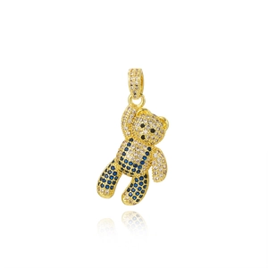 Detailed view of hip hop panda pendant with gold plating and sparkling crystals