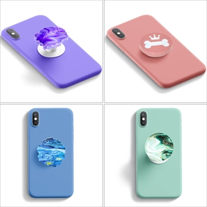 Collage mit vier verschiedenen Musterdesigns für ausziehbare Handy-Grip-Halterungen