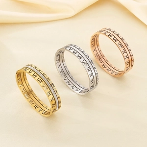 Roman Numerals Bangle Bracelet Stainless Steel Rhinestone Hollow Buckle Elegant Fashion Jewelry For Women