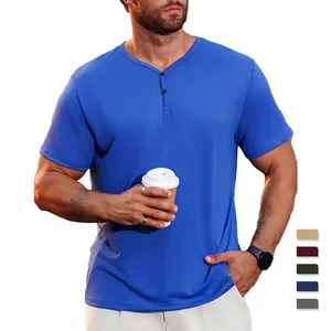 Herren V-Ausschnitt Sport T-Shirt in Königsblau mit atmungsaktivem Henley-Kragen