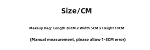 Detailed size specifications for the plaid cosmetic bag: 26cm length by 18cm height