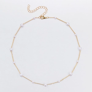 Elegant gold pearl choker necklace with multiple white round pearls for women