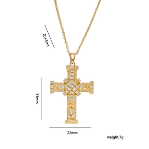 Gold cross necklace with micro-pave cubic zirconia crystals on 20+5cm adjustable chain