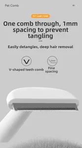 Detail of pet grooming comb featuring 1mm V-shaped stainless steel teeth for de-shedding