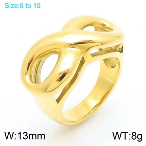 Dettaglio anello infinito placcato oro 18k con indicazione taglie 6-10 e 13mm di larghezza