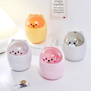 Mini Desktop Trash Can Plastic Cute Cartoon Animal Flip Lid Transparent Dome Storage Box Office Bedroom