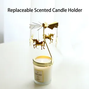 Rotating unicorn gold candle holder with frosted glass cup for home aromatherapy