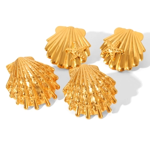 18k gold plated stainless steel ocean series earrings featuring shell and starfish motifs