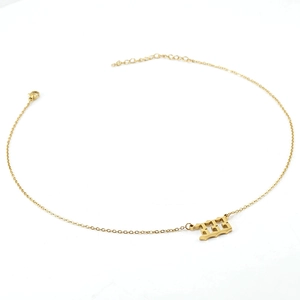 Gold 18K plated stainless steel necklace featuring a gothic babe word pendant on white background