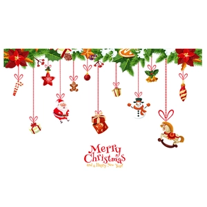 Christmas window decals set featuring Santa Claus, snowman, and gifts with pine branches