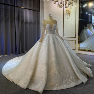 Elegantes Perlenhochzeitskleid mit Spitzenärmeln und Pailletten für die Braut