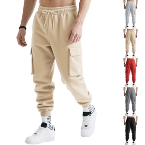 Men Cargo Joggers Polyester Multi Pockets Drawstring Casual Streetwear Loose Fit Athletic Sweatpants