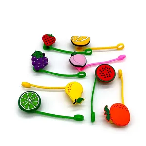 Set of colorful fruit silicone straw covers including strawberry and watermelon designs