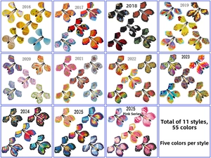 Detailed grid showing eleven series of flying butterfly toys with 55 unique patterns