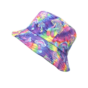 Chapeau bob imprimé champignons magiques pour femmes avec étoiles et motifs psychédéliques