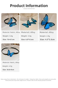 Detail view of blue gradient butterfly jewelry set including necklace and earrings