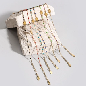 Bohemian colorful bead bracelets with sun charms on stainless steel chains set