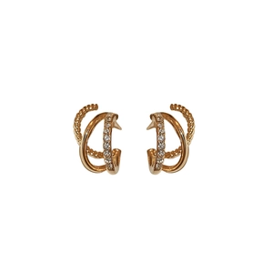 Elegant multi-layered gold C-shape stud earrings with shimmering diamond accents