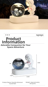 Detailed size specifications for astronaut 3D crystal ball nightlight with capsule base