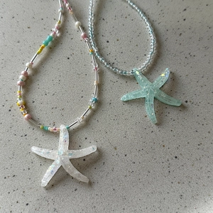 Summer starfish beaded necklace with colorful glitter pendant for beach vacation