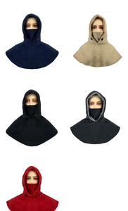 Close-up of five color options for thick thermal fleece neck gaiter and hooded mask set