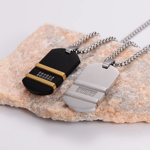 Collane con piastrina militare in acciaio inox con strass CNC in nero oro e argento