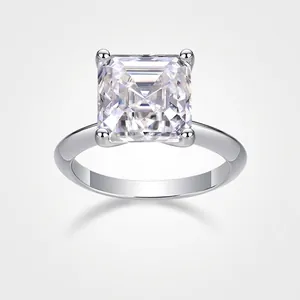 Luxury 925 Sterling Silver Moissanite Ring Large Carat Princess Square Cut Platinum Plated Unisex Inlaid Finger Ring Jewelry