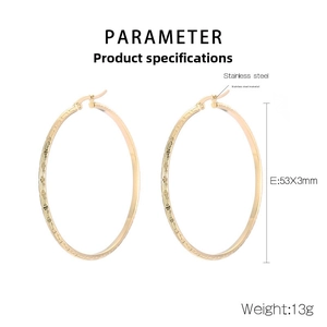 Detail of 53mm gold plated stainless steel hoop earrings with Greek key hollow pattern