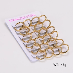 Detail of 12 pairs of 2.5mm gold stainless steel cable wire hoop earrings on card