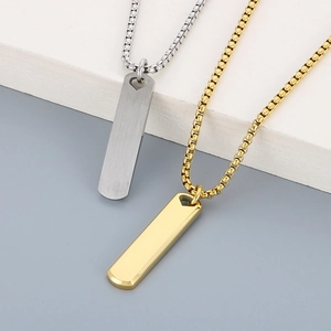Minimalist gold and silver vertical bar pendant necklaces with heart cutout detail