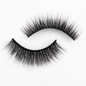 Close-up of black 3D faux mink eyelashes with natural curl and thick black band